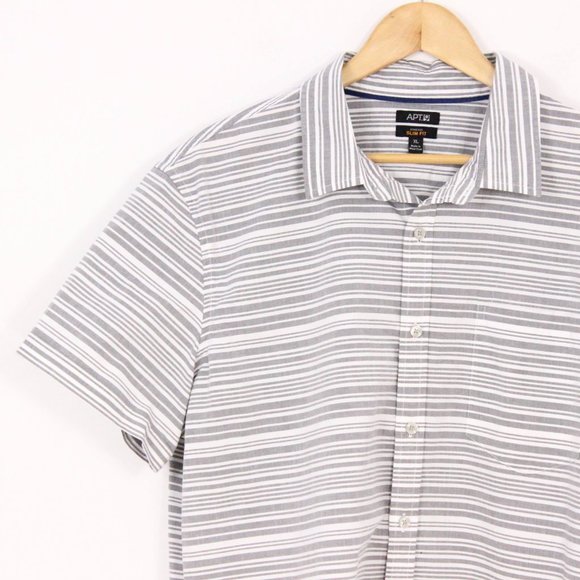Apt. 9 Slim Fit  Grey & White Striped Short Sleeve Button Up - Picture 4 of 4